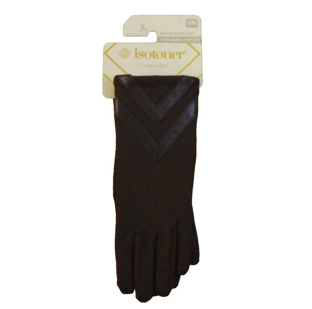 Isotoner Womens smartDRI Chevron Spandex Touchscreen Gloves Brown S/M NWT